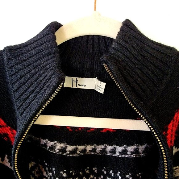Neve Women's Nordic Wool Blend Full-Zip Sweater Jacket L Black Red Gray Pattern - Picture 5 of 16